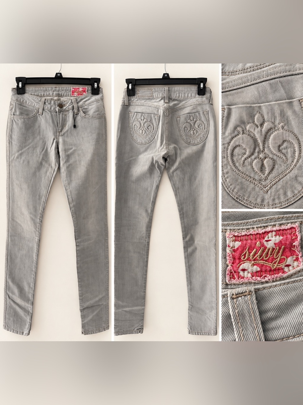Siwy Light Gray Skinny Jeans with Embroidered Back Pockets